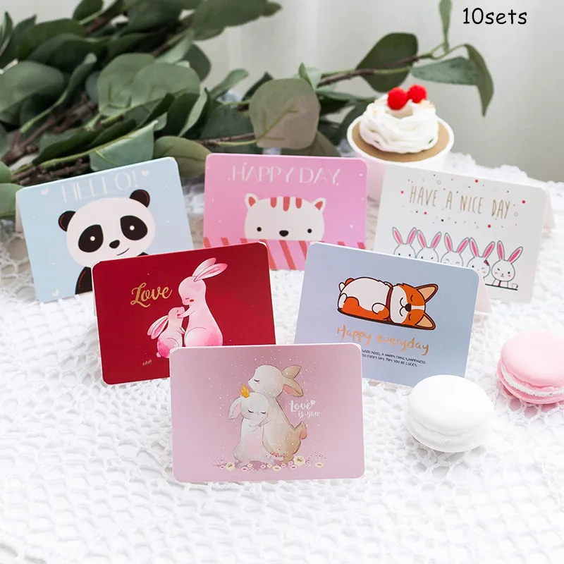 

10sets Cute Cartoon Greeting Card Birthday Hot Stamping Creative Mini Thanks Christmas Creative Card