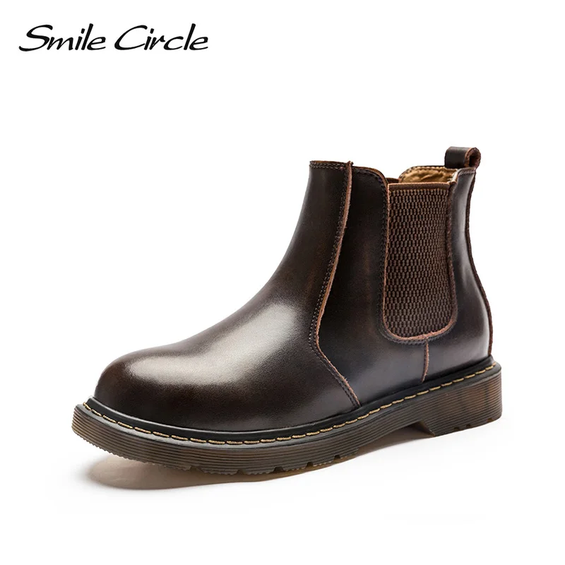 

Smile Circle Slip-on Ankle Boots Women Genuine Leather boots Winter Short Boots Oxfords Thick bottom Platform Shoes women