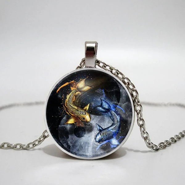 Ожерелье Ying and Yang фото тибетский серебряный Кабошон стеклянная подвеска цепочка