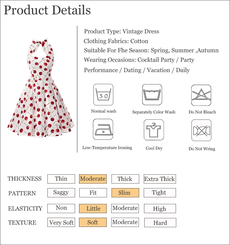 Kostlish 1950s Hepburn Style Women Summer Dress Cotton Halter Cherry Print Vintage Dress Women 2017 Tunic Party Dresses Sundress (9)