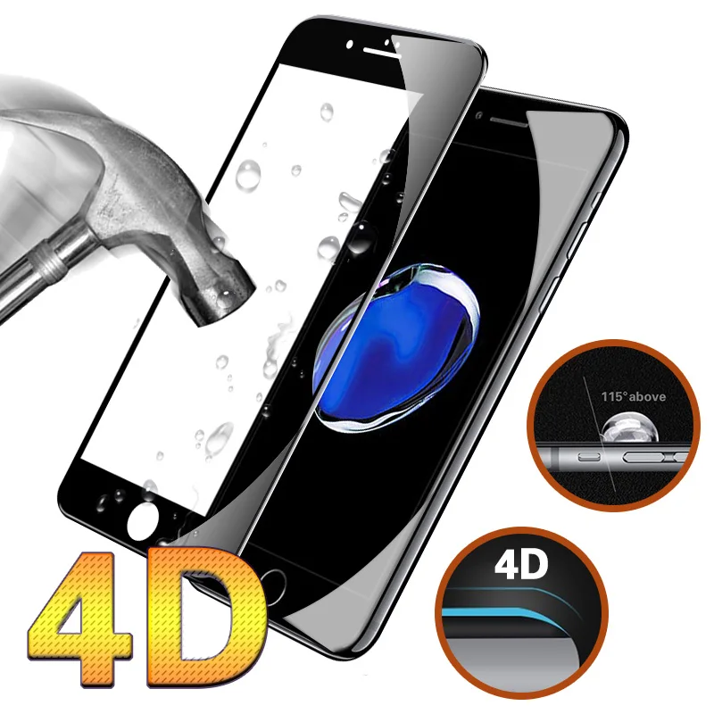 4D закаленное стекло для iPhone 7 6 6S Plus чехол с круглыми изогнутыми краями защитная