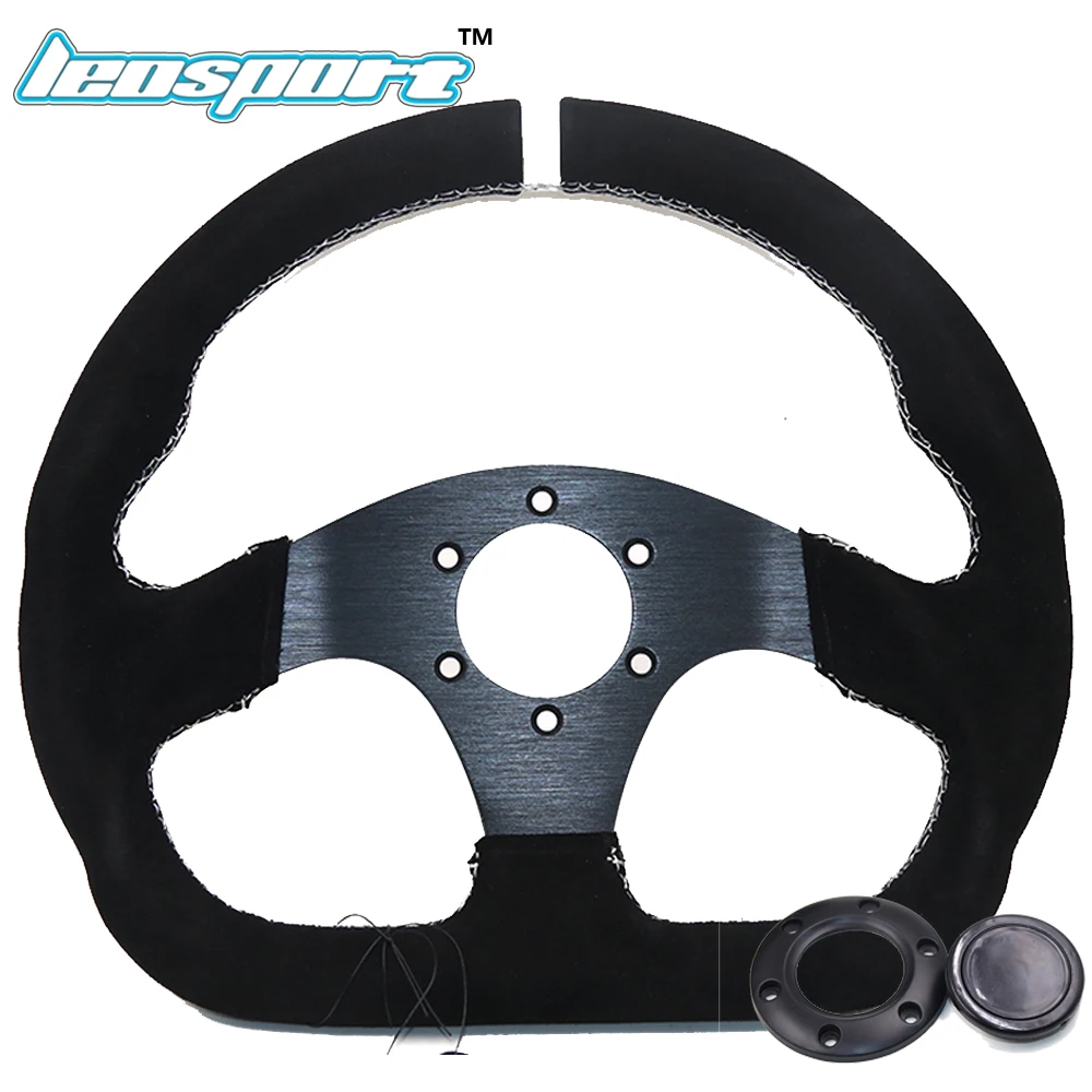 Leosport 13"(33cm)racing Steering Wheel Suede Leather white line Steering Wheel Flat Game Racing