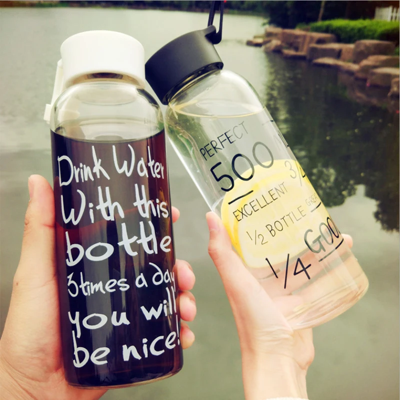 

Creative Cool Letter 500ML New Summer Fashion Clear Glass Portable Lemon Botttle Sports Camping Cup Water Mug Bottle Tumbler