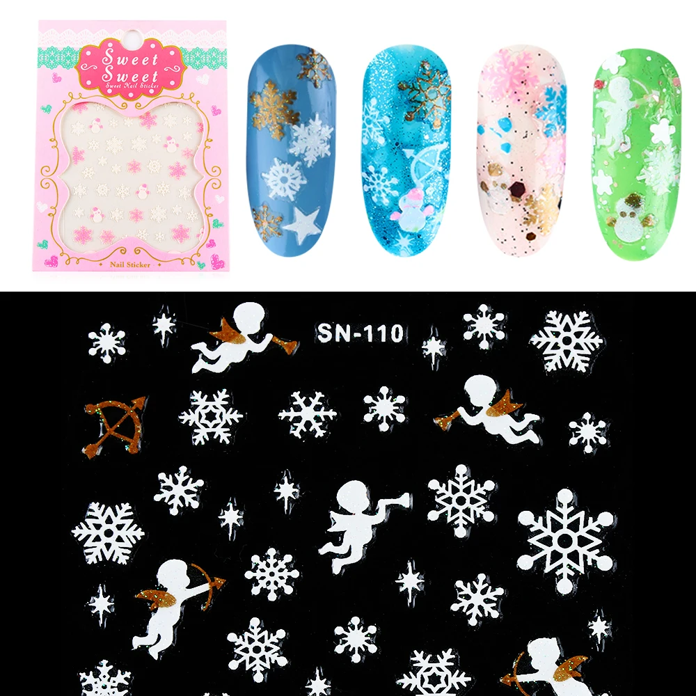 Christmas Theme Nail Sticker Xmas Santa Snowman Designs Nail Art DIY Craft Wraps Water Transfer Sticker New Year Nail Decal Gift