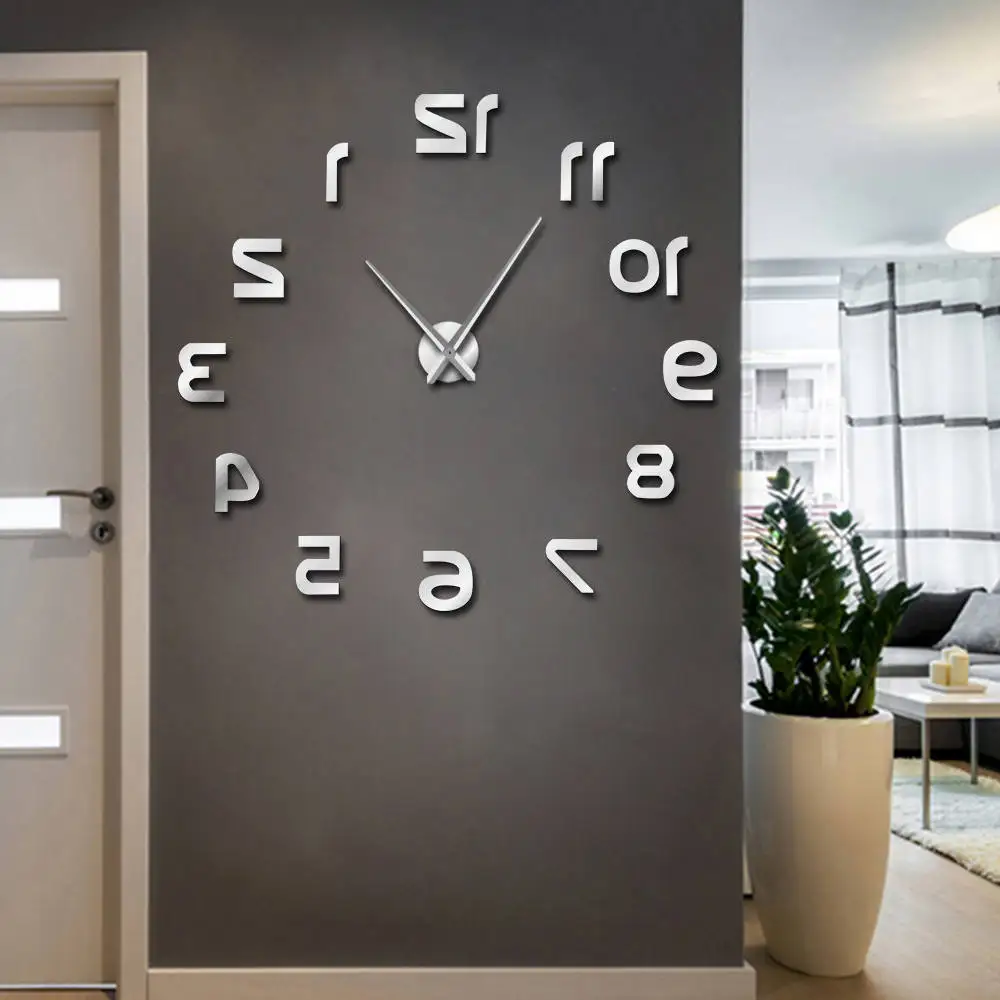 1 шт обратного хода DIY большое количество настенных часов гигантские настенные часы 3D зеркальный эффект Наклейка на стену DIY огромные настенные часы декор