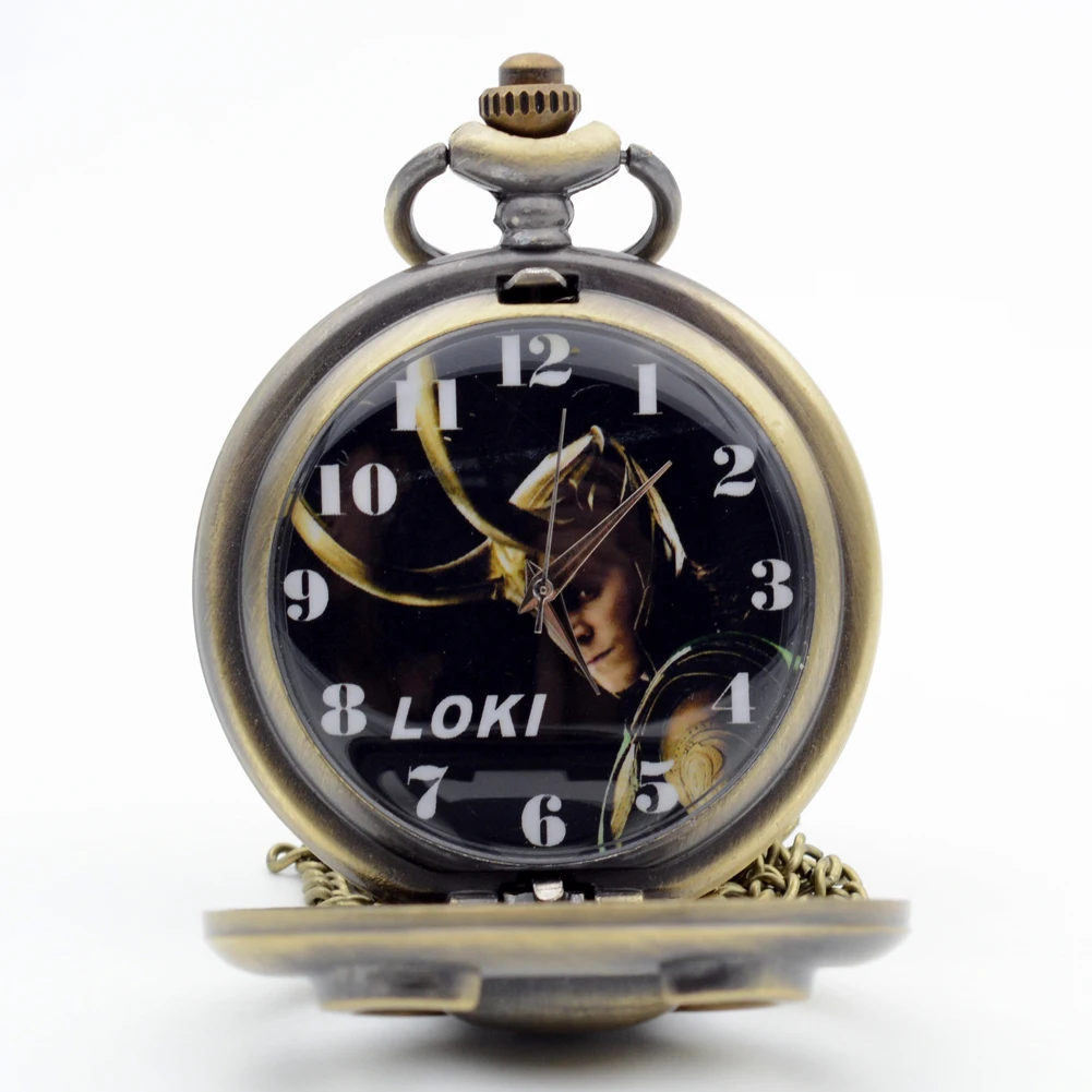 

Antique Steampunk Vintage Hollow Loki Dial Quartz Pocket Watch Pendant Necklace Chain Mens Womens Analog Gift relogio de bolso