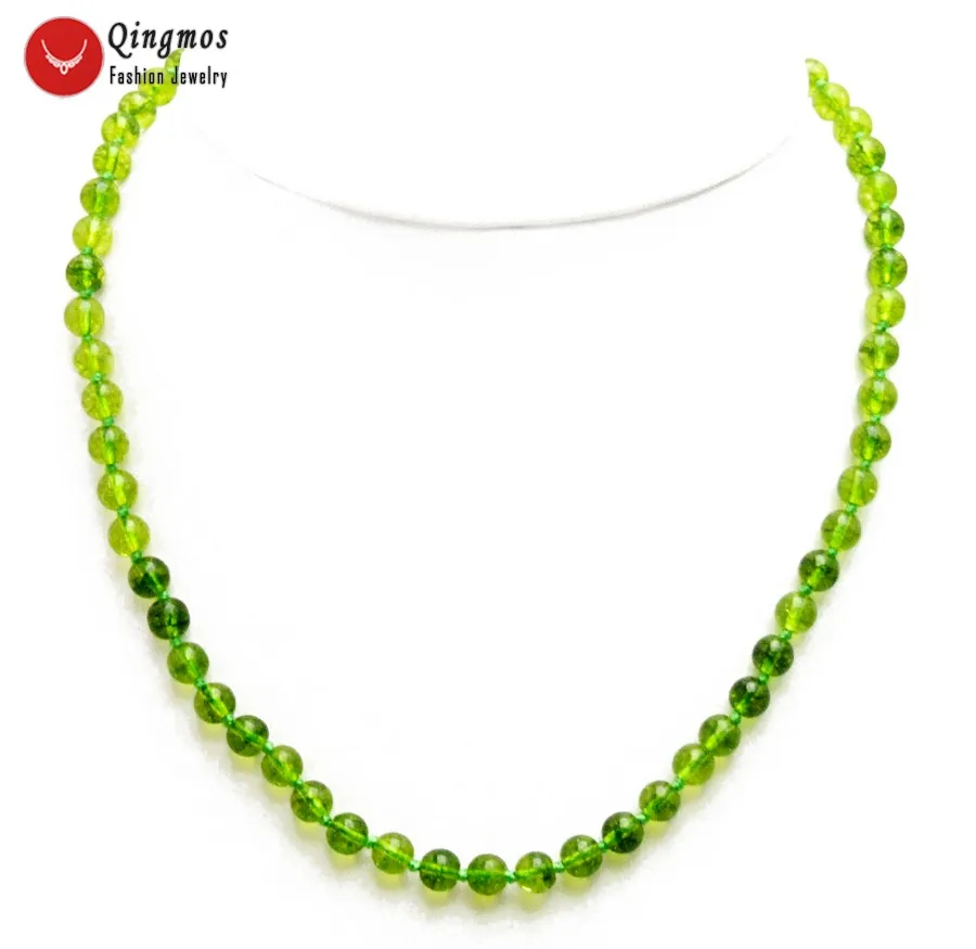 

Qingmos Natural Peridot Necklace for Women with 6mm Round Green Peridot Chokers Necklace Fine Jewelry 17" nec6482 Free Shipping