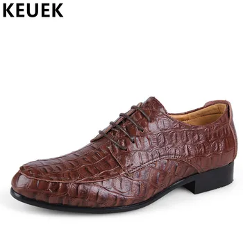 

Large size Men Dress shoes Genuine leather Business shoes Pointed Toe Male Oxfords Flats Crocodile pattern leather shoes 033