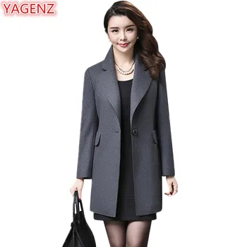 

YAGENZ Spring Autumn Coats And Jacket Women Wool Coat Long Coat Fashion Windbreaker Jacket Plus size Slim Female Woolen Coat 499
