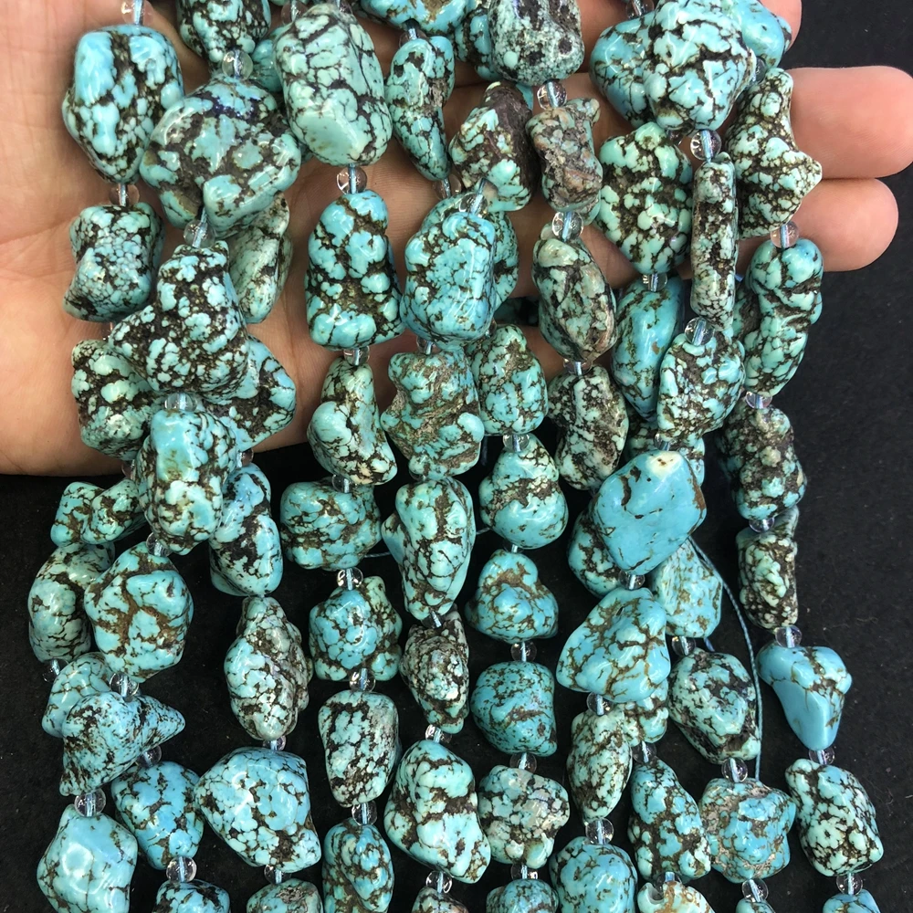 Wholesale 2strings Natural Howlite Turquois e Gem Stone Polished Raw Nugget Beads,Genuine Gem Jewelry Making Beads,15.5\