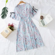 Floral Print Party Summer Women Dress Elegant Retro Lady Plus Size Korean Beach Ruffle Midi Dress Vintage Chiffon Runway Vestido