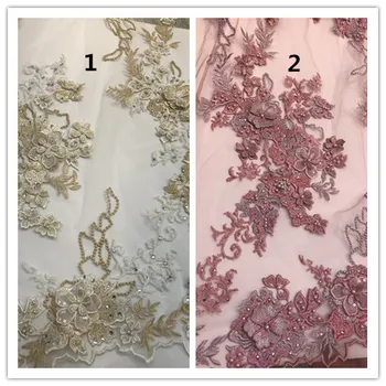 

Wholesale African net lace fabric with beads stones for wedding PWD1881427 french embroidery tulle lace fabric