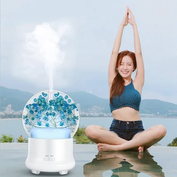 

DMWD Newest 100ml Ultrasonic Humidifier Essential Oil Aroma Diffuser Night light Cool Mist Humidificador With Flower For Home