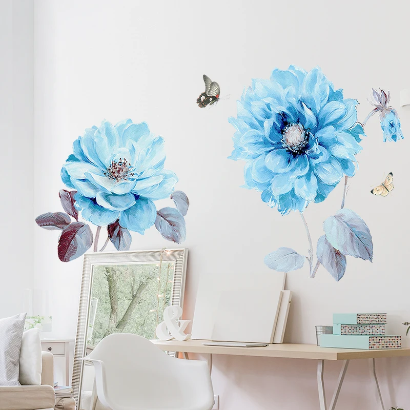 Buy Simple modern blue flower wall stickers living