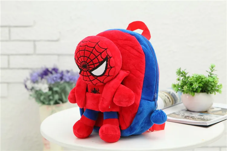 Ironman Superman Spiderman Batman кукла плюшевый школьный рюкзак Mochila 3D Мстители плюшевые рюкзаки - Цвет: spider man