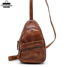 Винтажная Мужская маленькая Повседневная нагрудная сумка из натуральной воловьей кожи, мужская сумка-мессенджер на молнии, мужская сумка через плечо