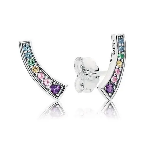 

Original 925 Sterling Silver Multi-Color Arches Pandora Stud Earrings Clear CZ For Women Wedding Gift Fine Europe Jewelry