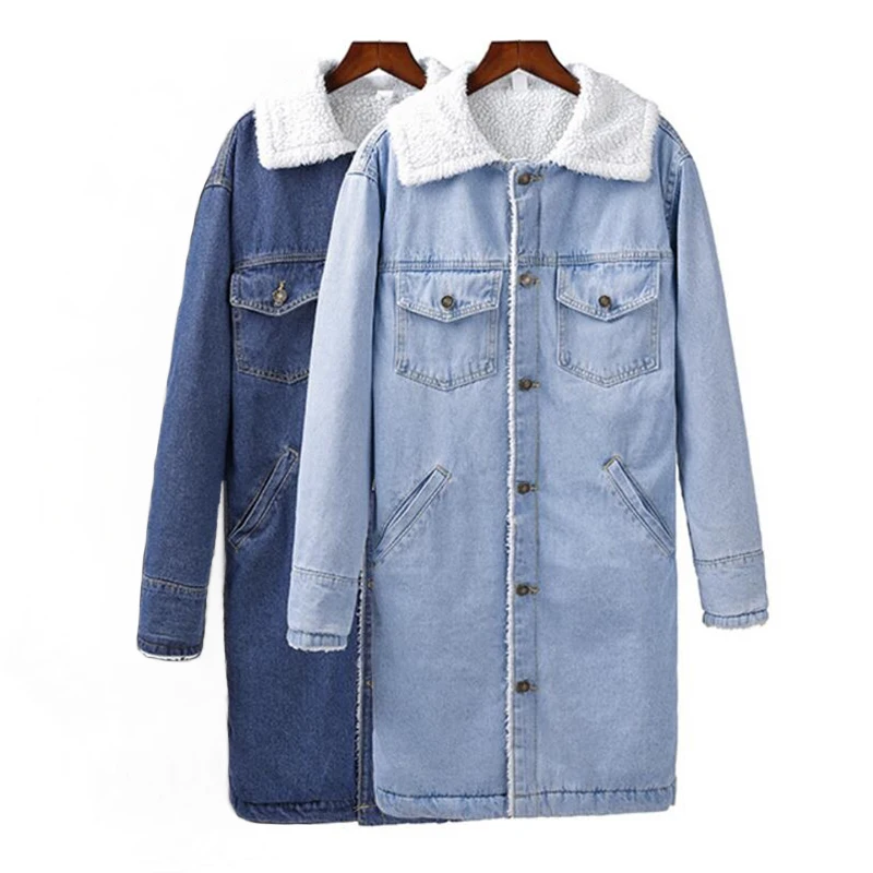 

2019 Spring Autumn Women's Wool Coat New Fashion Long denim Woolen Coat Slim Type Female Fur lining Winter Wool Jackets Female