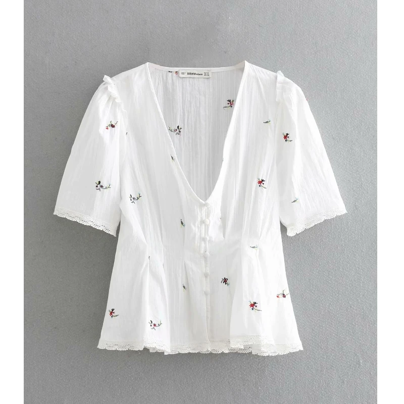 

2019 new women v neck floral embroidery casual blouse shirt sweet agaric lace chemise chic lace patchwork femininas tops LS3301