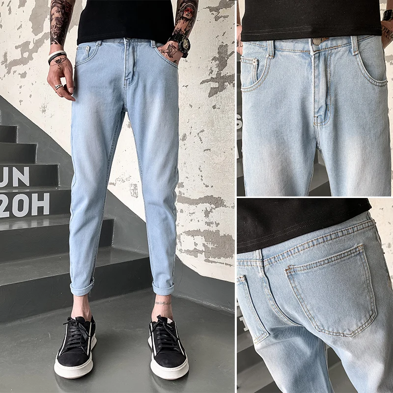 

New Jeans Men Casual Slim Fit Skinny Zipper Pencil Pants Fashion Denim Trousers Plus Size 28-36 Mens Autumn Long Pants