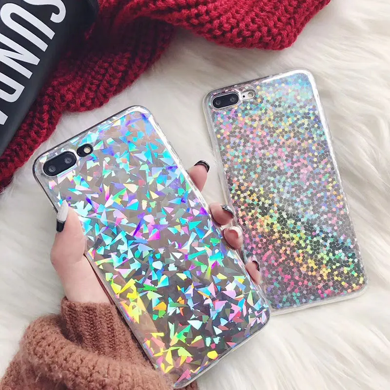

Boucho Fashion Shiny Laser Light Phone Case For iphone X XS MAX XR Cases For iphone 6 6S 7 8 Plus Colorful Geometry Soft Cover