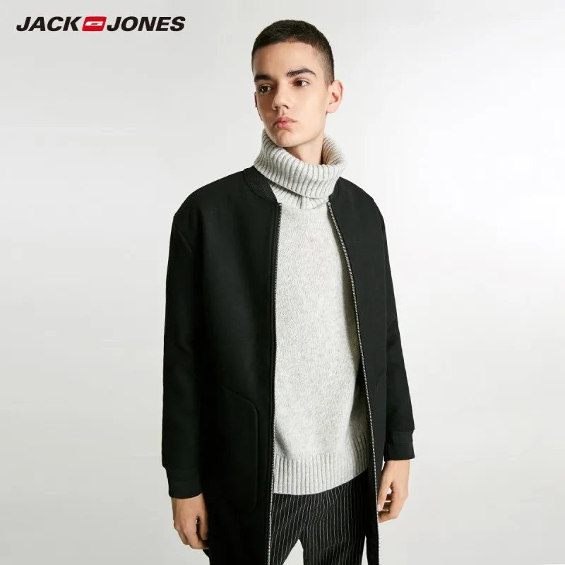 JackJones мужское шерстяное пальто с воротником Basball, длинная куртка, Мужская одежда 218427509