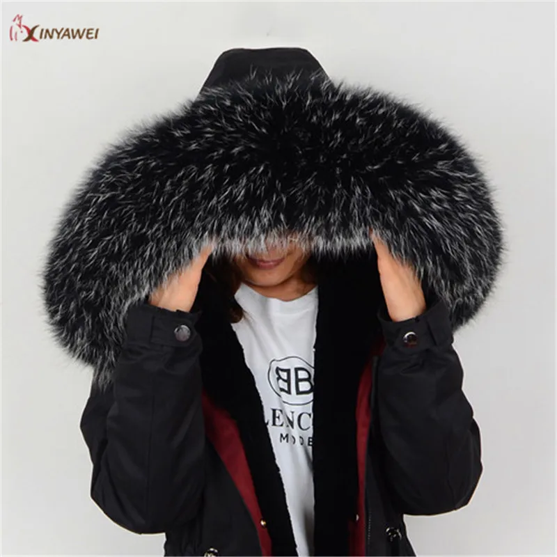 

Multiple sizes Natural Real Black Raccoon Fur Collar Scarf For Women Winter Coat Cap Warm Genuine Fur Collar Scarves