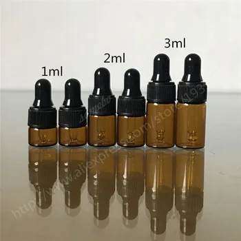 

200pcs/lot 1ml 2ml 3ml Amber Glass Dropper Bottle Small Vials With Pipette For Cosmetic Perfume Essential Oil Bottles