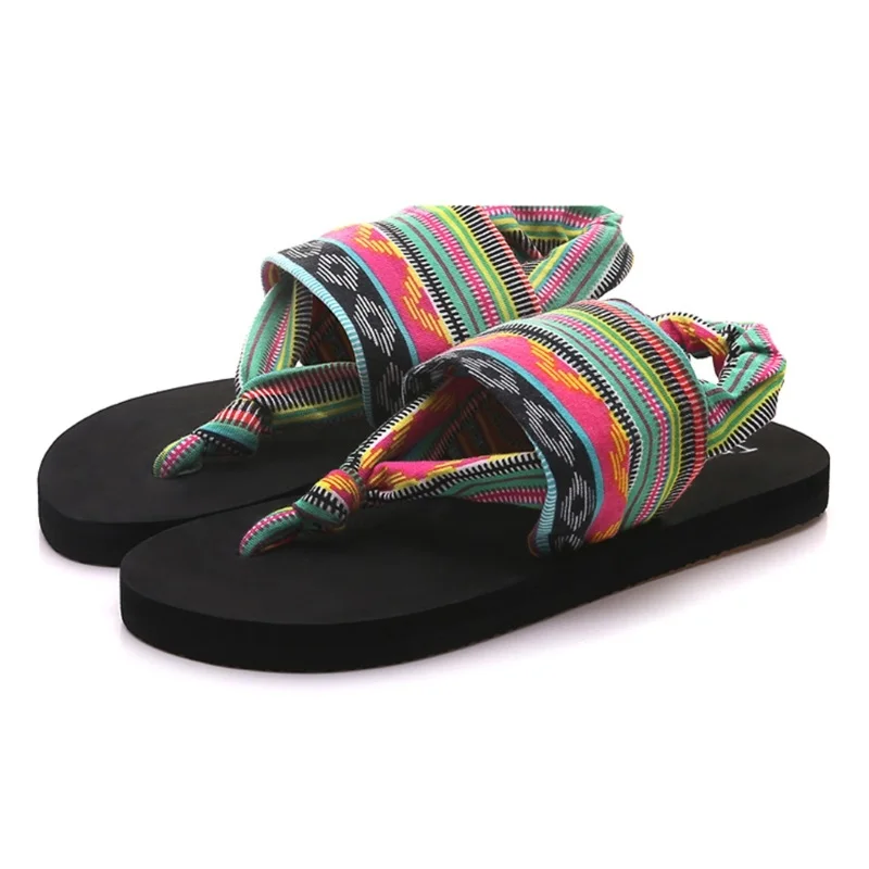 Женская обувь Шлепанцы eva подошва тканевый ремень Лето, богемный стиль пляжные сандалии - Цвет: Multi-Color
