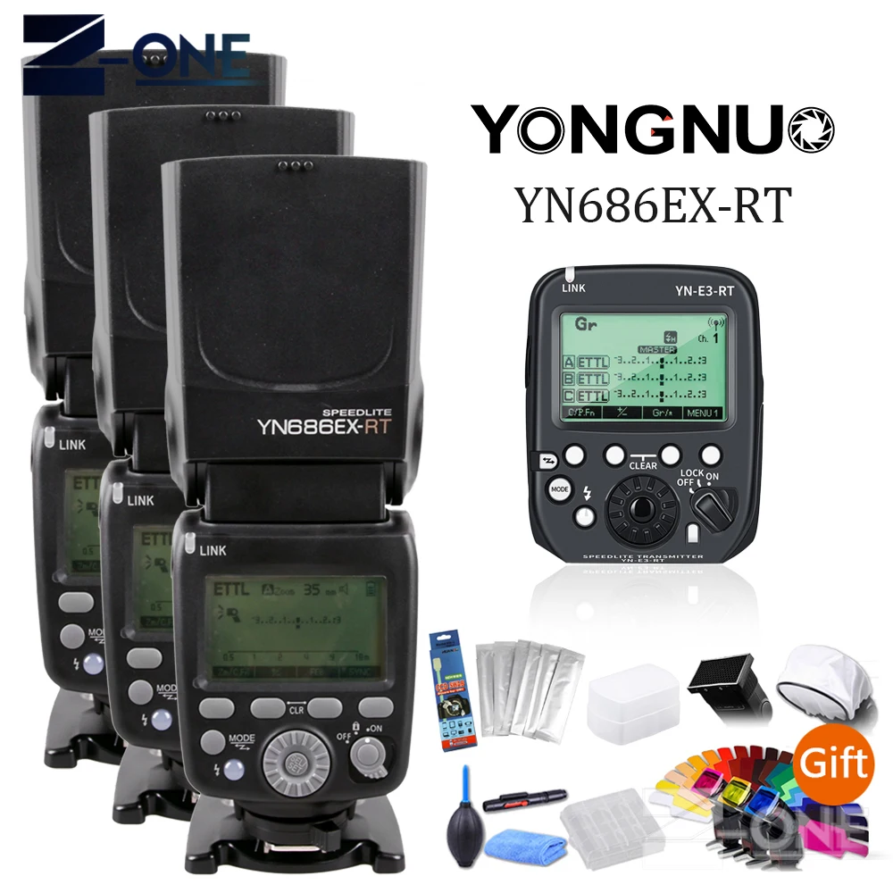 3 шт. YONGNUO YN686EX-RT 2,4G ttl HSS Вспышка Speedlite+ YN-E3-RT контроллер для Canon 5DIV 5D3 5D2 7D Mark II 6D 70D 60D 650D