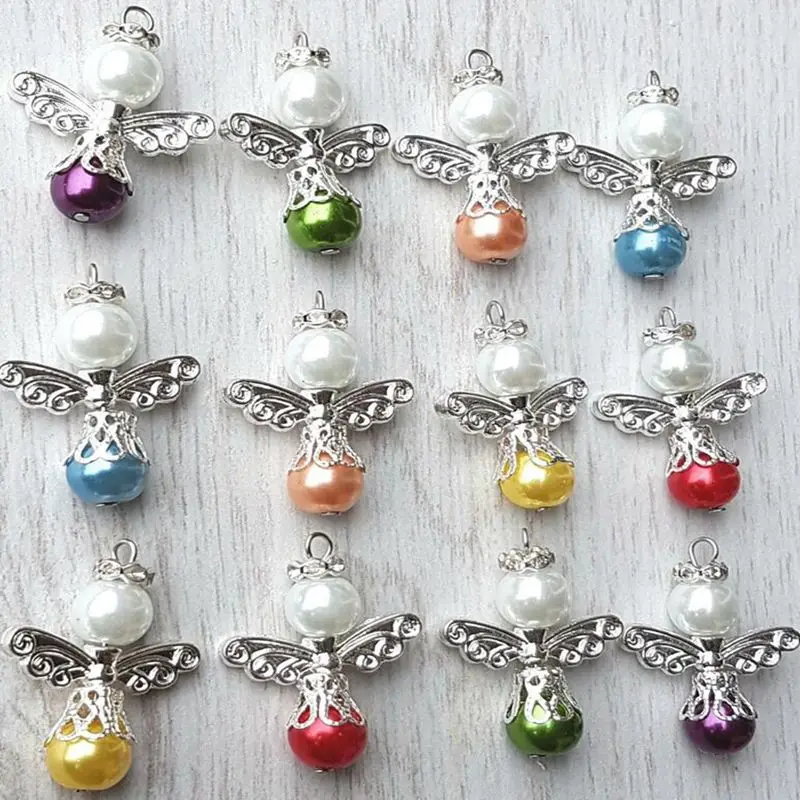

Guardian Angel Charms Talisman Lucky Mixed Color Pearl Ball Crystal Bead Pendant Vintage Silver Jewelry For Bracelet Craft Gift