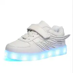 Детская обувь с подсветкой Детская освещения обувь USB зарядка обувь Размер 25-36 мальчики девочки крылья модные кроссовки