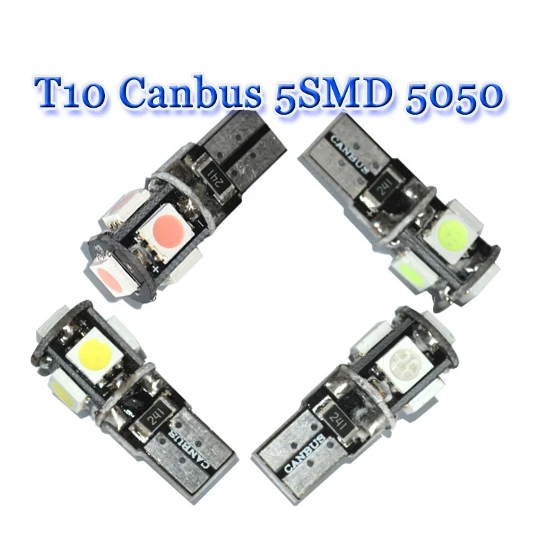 

100pcs new T10 Canbus 5SMD 5050 LED W5W 194 5 SMDwedge parking dome light auto White Red Blue Yellow Green Ice blue DC 12V