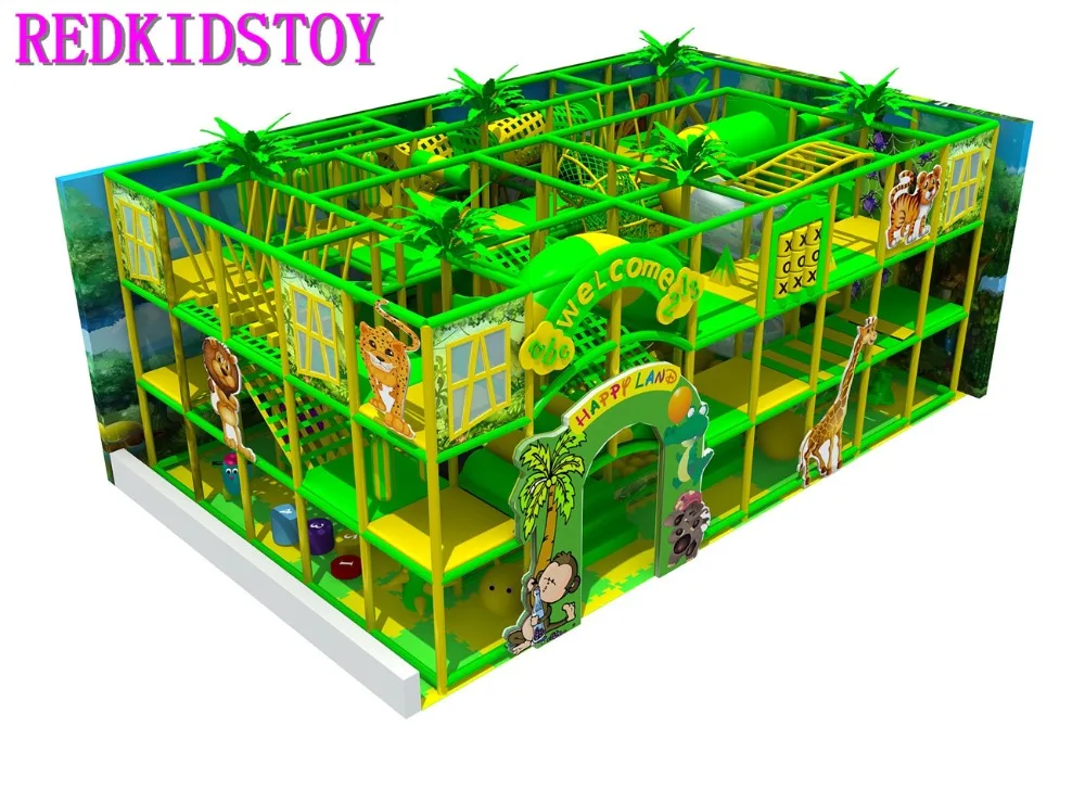 Премиум качество разработано для клиента из Чили джунгли тематические три пола крытая игровая площадка со спиральной трубчатой горкой