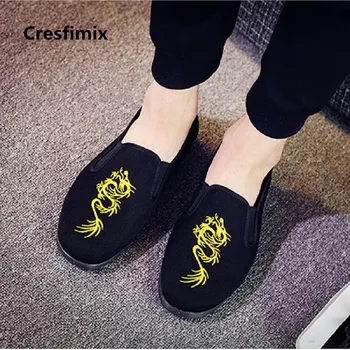 

Cresfimix male fashion comfortable black embroidery driver shoes men cool spring anti skid slip on shoes man cool sheos a2766