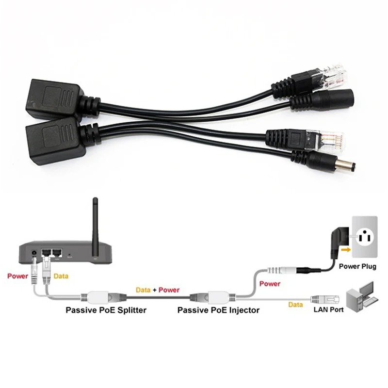 Пара адаптеров POE 12 48 в Пассивный адаптер Power Over Ethernet разветвитель кабеля штекер и