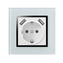 Двойной USB порт, 5 В, 2 А, белая стеклянная рамка, настенная розетка,, европейская штепсельная розетка, источник питания, настенное крепление, зарядное устройство