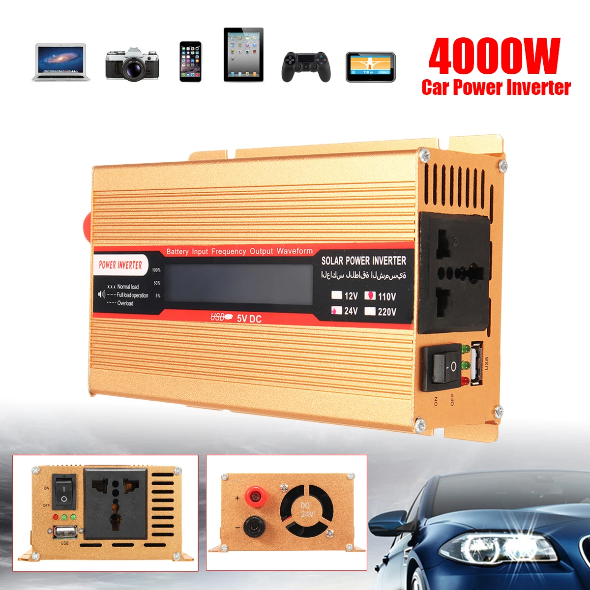 

Voltage Transformer PEAK 4000W Car Power Inverter 12/24V To AC 220/110V USB Modified Sine Wave Converter for Various Appliances