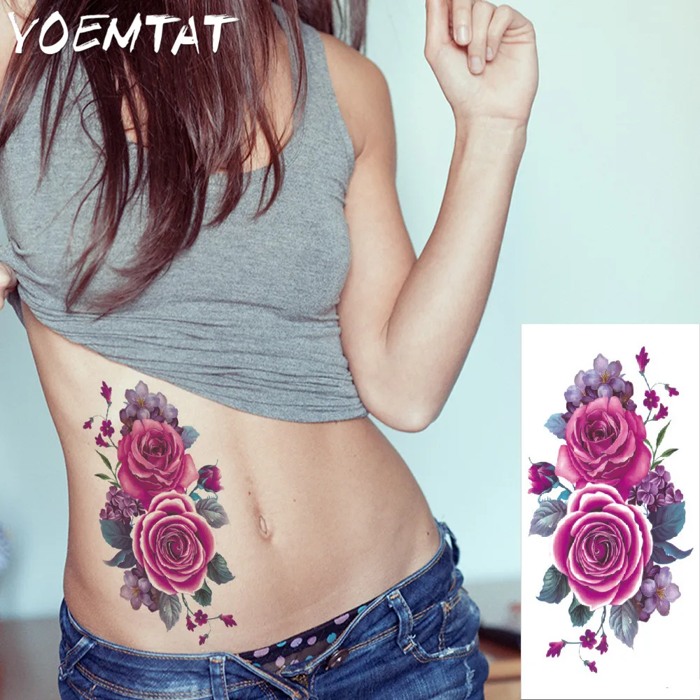 Сексуальная романтическая темная роза цветы тату рукав флэш-тату хной искусственные татуировки водонепроницаемые Временные татуировки Переводные татуировки