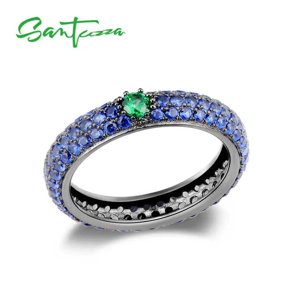 SANTUZZA серебряное кольцо для женщин многоцветные камни стекируемые кольца вечности 925 пробы Серебряные вечерние модные ювелирные изделия - Цвет основного камня: Dark Blue Color