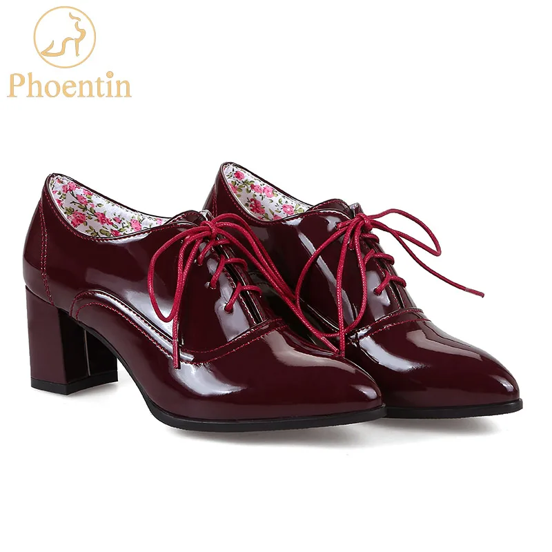 Phoentin/винно-красные женские туфли-лодочки на шнуровке; Туфли на каблуке с острым носком; офисная выразительная женская обувь на каблуке с цветочной стелькой; большие размеры 48; FT287 - Цвет: Бордовый