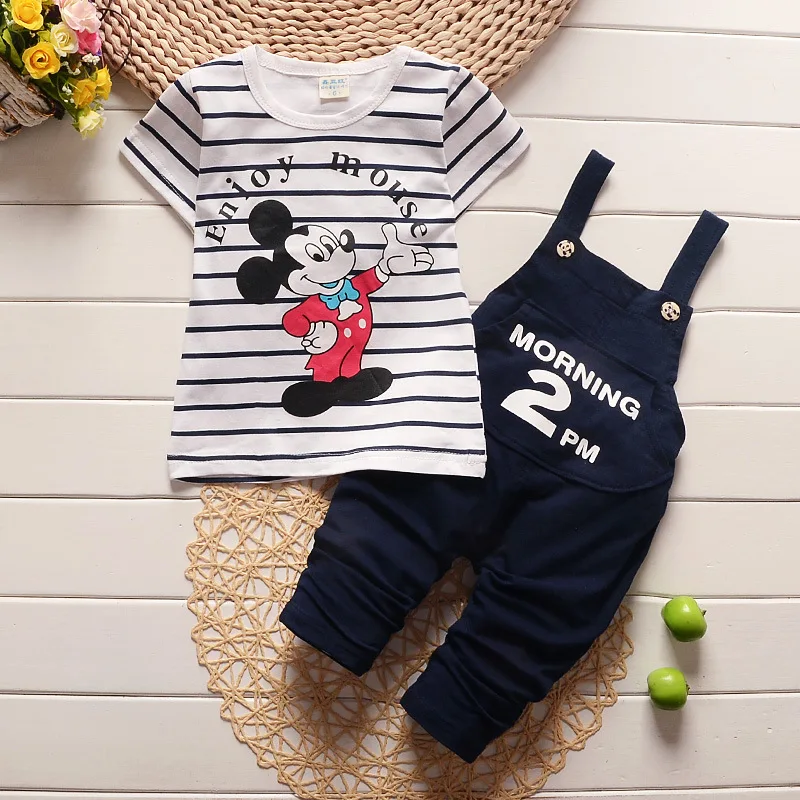 

2pcs Disney Mickey Baby Boy Clothing Sets Summer Short Sleeve Baby Girl Clothes Red Black Red Kids Clothes Children Clothes