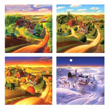 

4pcs supernatural diamond painting Four Seasons Round Diamond Picture Embroidery Pattern Diamond mosaic Cross Stitch home decor