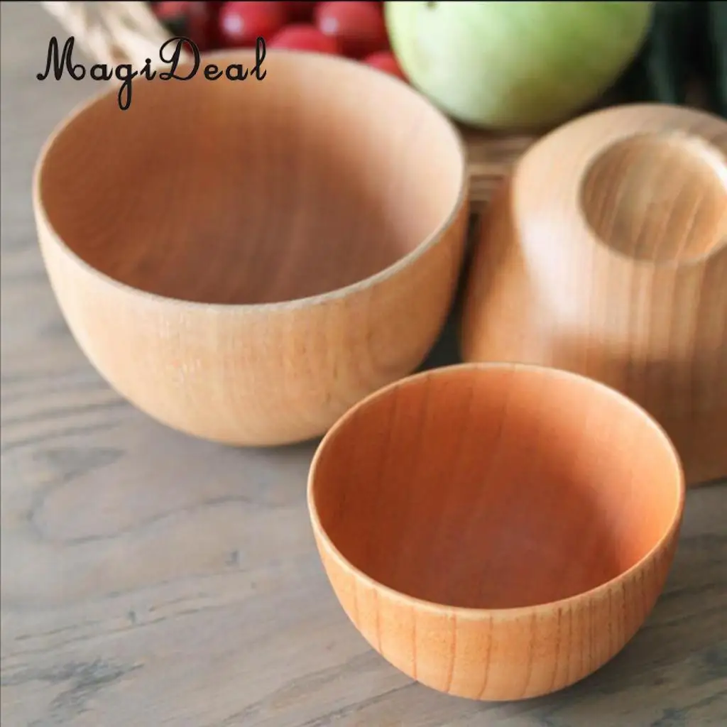 MagiDeal 3pcs Camping Portable Spoon Fork Bowl Set Wood Cereal Soup Container for Dinner Lunch