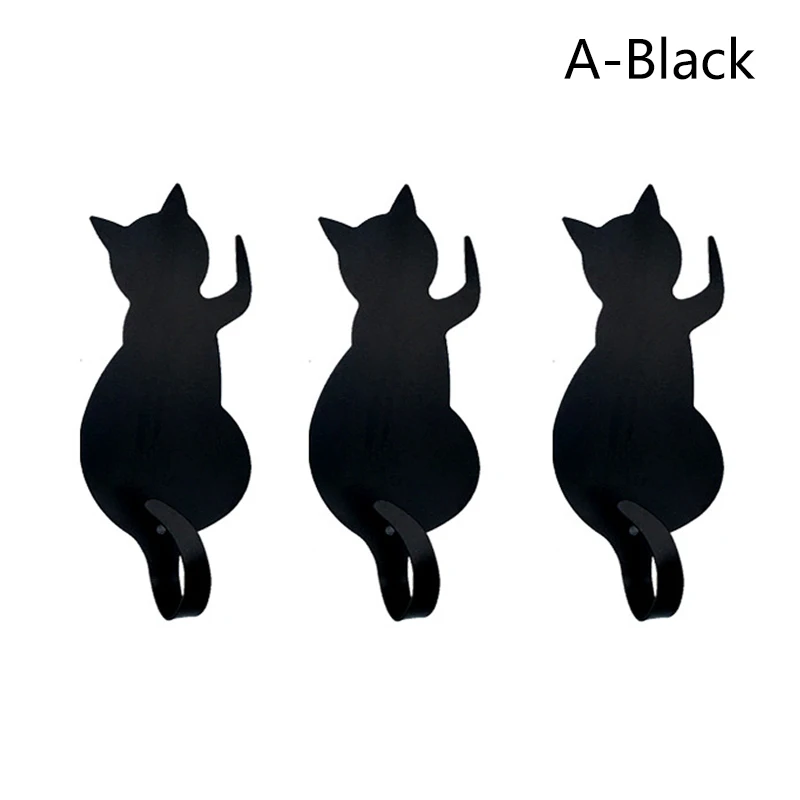 3 шт. милые кошки собака настенный простой дизайн, металлический ключ для шляп висячие одежды Вешалка крючки клей - Цвет: A-Black