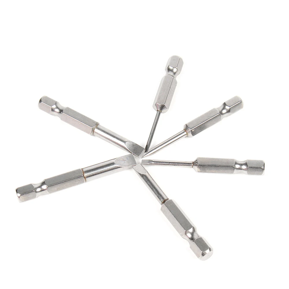 6pcs 1/4 Inch Hex Shank 50mm Slotted Screwdrivers Bits 2mm 6mm S2 alloy