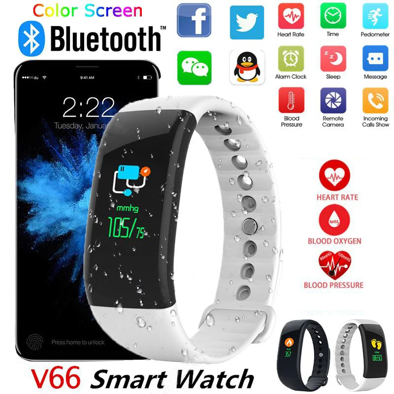 

Smart Bracelets Heart Rate Monitor LED Touch Screen Wristband Fitness Tracker CallReminder Bluetooth Watch For IOS Andriod Phone