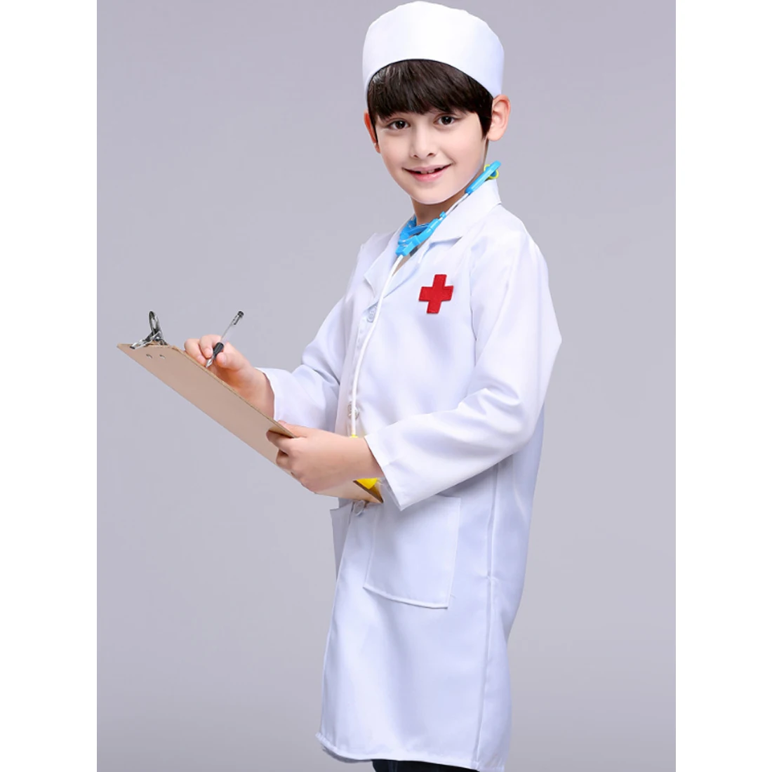 Crianças de Manga Longa de Médico + Cap Profissional para 90 Doctor Pretend Play Little Nurse Role Playing Traje - 110 130 cm 9 Doctor Pretend Play Little Nurse Doctor Role