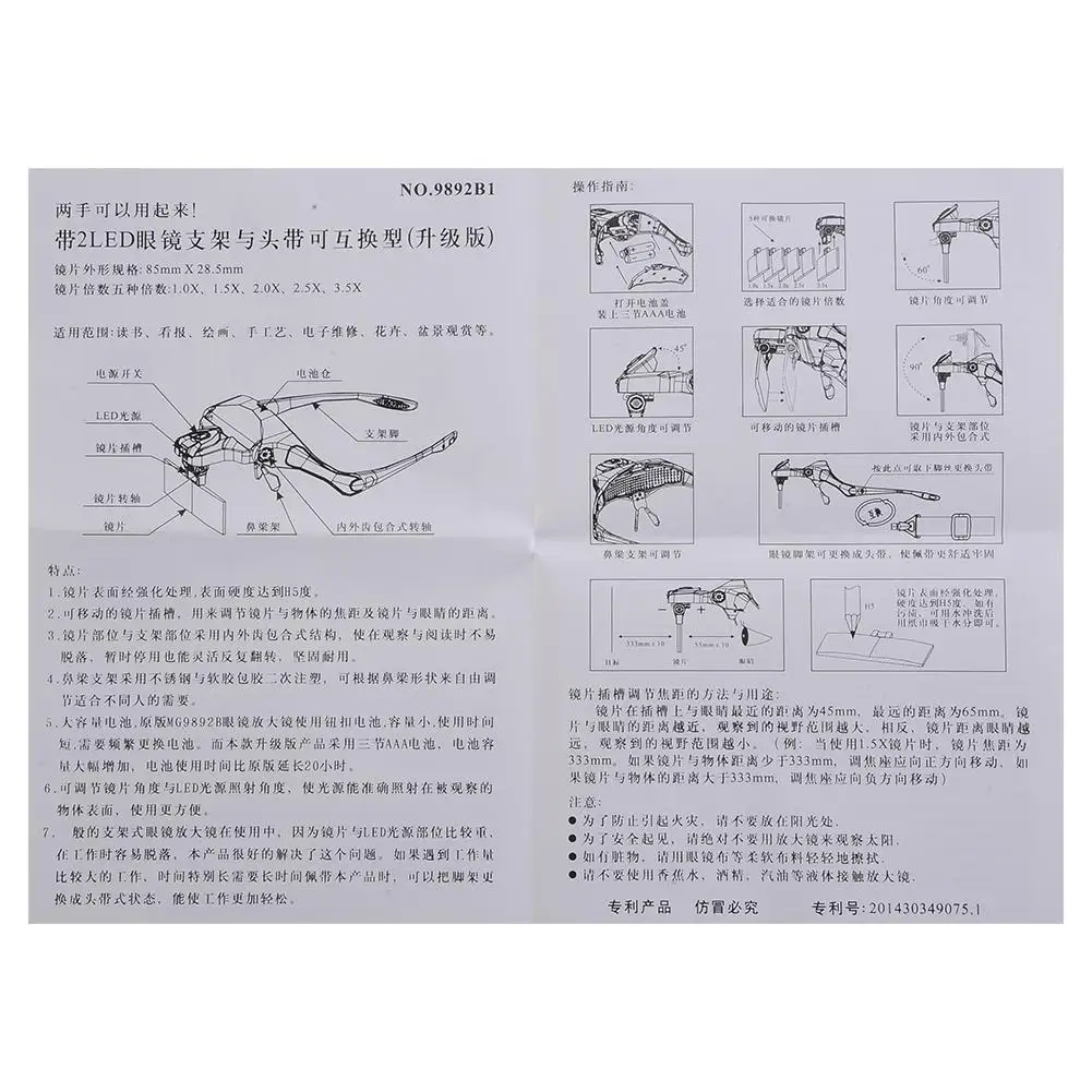 Двойной светодиодный налобный Лупа Рассеивающее стекло es увеличительное стекло 1,0X1,5X2,0X2,5X3,5 объектив гарнитура Регулируемые очки