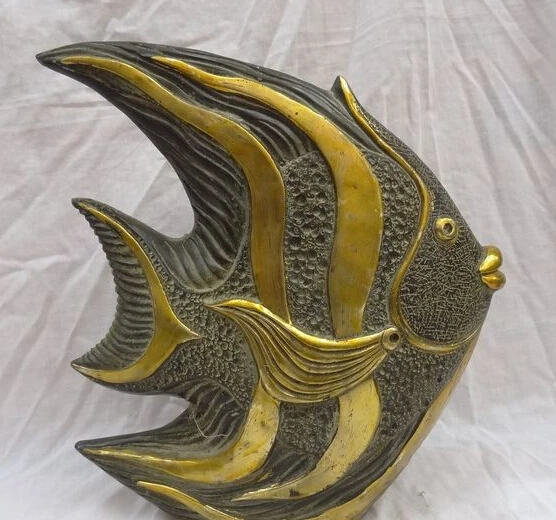 

JP S0610 12" Folk Chinese Bronze Gilt Carved Animals Wealth Bream Fish Statue Sculpturev